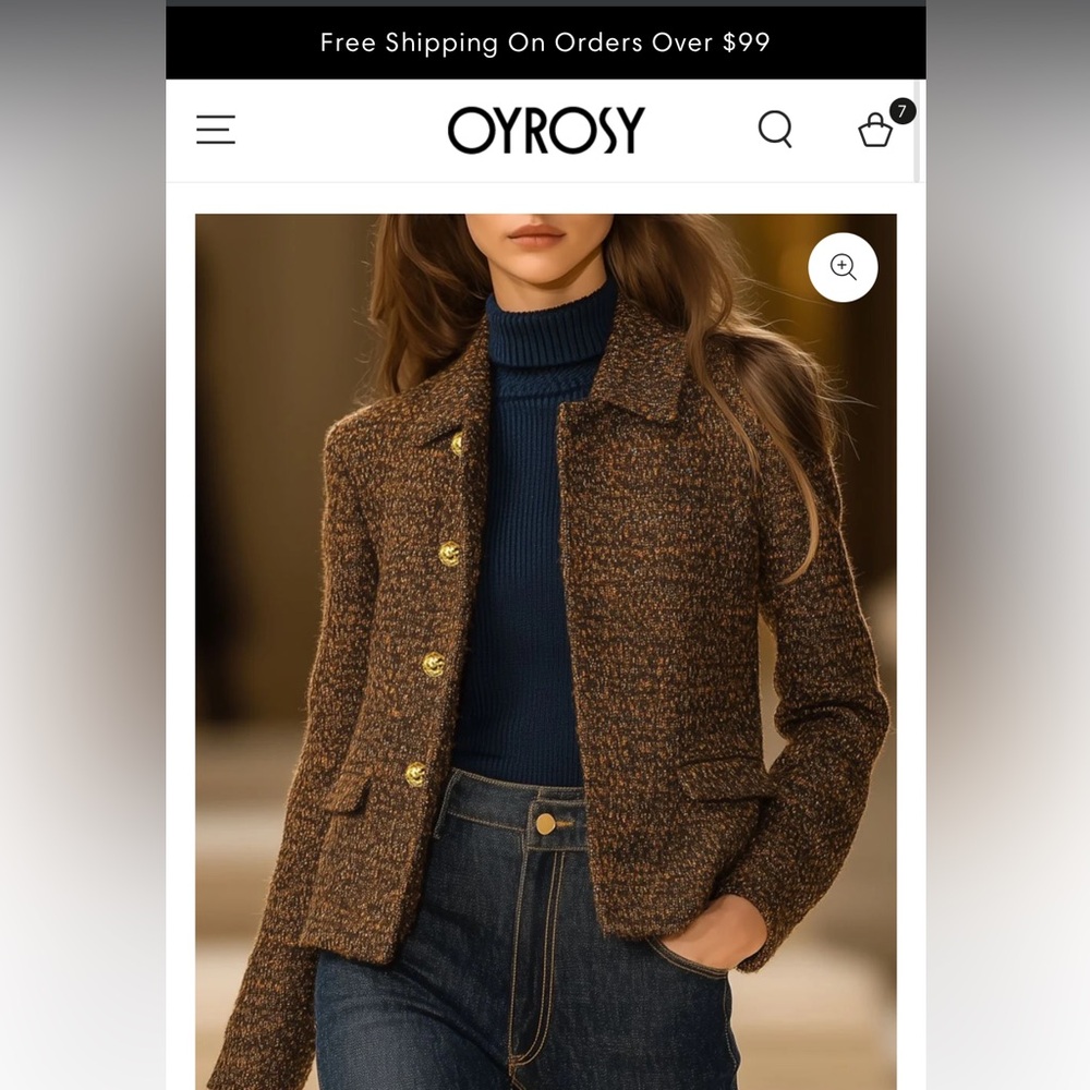 Casual Loose Vintage Tweed Metal Button Coat